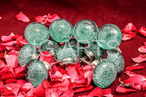 JGARTS Round Glass Dresser Drawer, Door, Cabinet Knob Brushed Nickel Hardware - - Pack of 12 (Aqua Green) - Image 3